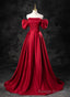 Red Satin A Line Short Sleeves Long Prom Dress, Red Long Formal Dress Prom Dress