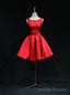 Red Satin Backless Bow Homecoming Dress