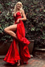 Red Satin Lace-up A Line Prom Dress with Slit