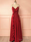 Red Satin Mermaid Spaghetti Straps Prom Dresses With Ruffles
