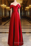 Red Satin Off Shoulder Sweetheart Long Party Dress, Red Satin Prom Dress