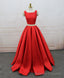 Red Satin Two Pieces Long Prom Dress Red Long Prom Dress