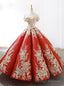 Red Sequins Ball Gown Appliques Off The Shoulder Wedding Dress