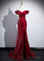 Red Sequins Mermaid Long Off Shoulder Evening Dress, Red Sequins Prom Dress