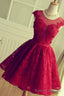 Red Short Lace Homecoming Dresses,Knee-length Prom Dress,Prom Gowns