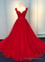 Red Sweetheart Straps Long Ball Gowns Prom Dress, Red Tulle Prom Dress