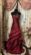 Red Tube Top Shiny Retro Elegant Long Layered Satin Ball Gown Evening Dress