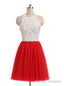 Red Tulle Halter Beading Homecoming Dress