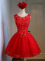 Red Tulle Lace Beading Knee Length Dress