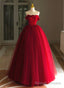 Red Tulle Long Scoop Long Prom Dress Party Dress, Red Evening Dress