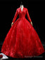 Red Tulle Long Sleeve V Neck Backless Quinceanera Dress
