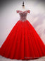 Red Tulle Off the Shoulder Beading Sequins Quinceanera Dress