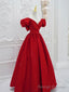 Red V Neck Satin Long Prom Dress, Red Formal Evening Dresses