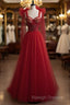 Red Velvet Prom Dress Tulle Evening Gowns