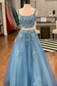 Regular Straps Tulle Appliques Lace Prom Dress