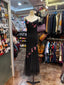 Retro Elegant Black Halter Neck Embroidered Chiffon Long Formal Prom Dress