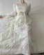 Retro Elegant Ivory A-Line Square Neck Long Sleeve Embroidered Lace Long Formal Prom Dress