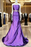 Retro Mermaid One Shoulder Satin Grape Long Prom Dresses