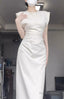 Retro Mermaid Satin White Prom Dress Birthday Outfits With Ruffle