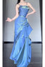 Retro Mermaid Spaghetti Straps Blue Ankle Length Prom Dress Birthday Outfits With Flower