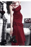 Retro Mermaid Spaghetti Straps Burgundy Ankle Length Prom Dress Birthday Outfits