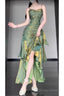 Retro Mermaid Spaghetti Straps Green Prom Dress Birthday Outfits With Flower