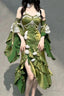 Retro Mermaid Spaghetti Straps High Low Long Prom Dresses Green Prom Dress