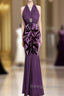 Retro Mermaid V Neckline Chiffon Grape Prom Dresses