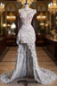 Romantic High Low One Shoulder Lace White Long Wedding Dress