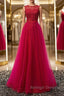 Round Neck Burgundy Beaded Prom Dress Wine Red Beaded Prom Bridesmaid Dress