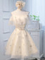 Round Neck Off the Shoulder Short Champagne Prom Dresses, Short Champagne Graduation Dress