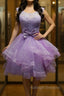 Round Neck Purple Lace Short Prom Dress Lilac Lace Homecoming Dress Purple Prom Dress
