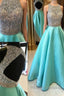 Round Neck Sequin Open Back Green Prom Dresses, Evening Dresses