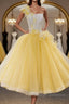 Round Neck Yellow Lace Tulle Prom Dresses Yellow Lace Short Homecoming Dresses Yellow Prom Graduation Prom Dresses