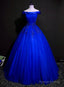 Royal Blue Ball Gown Pricess Off Shoudler Tulle Party Dress, Blue Evening Dress Prom Dress