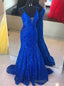 Royal Blue Mermaid Lace V Neck Prom Dress