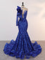 Royal Blue Mermaid Sequins One Shoulder Prom Dress