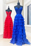 Royal Blue Prom Dress Chiffon Sweetheart Ruffle Tiered Long Prom Dress