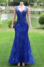 Royal Blue Prom Dresses Sequins V Neck Mermaid Women Prom Dresses Sleeveless
