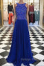 Royal Blue Round Neck Long Prom Dress, Blue Evening Dress