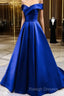 Royal Blue Satin A-Line Long Party Dress, Simple Long Prom Dress Evening Dress
