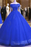 Royal Blue Sequins Beaded Tulle Sweet 16 Dress, Royal Blue Long Formal Dress