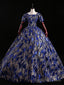 Royal Blue Sequins Short Sleeve Square Quinceanera Dress