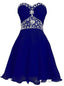 Royal Blue Tule Halter Appliques Knee Length Homecoming Dress