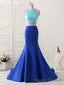 Royal Blue Two Pieces Satin Long Prom Dress, Blue Prom Dress