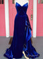 Royal Blue Velvet Strapless Split Prom Dress