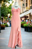 Ruffle V Neck Flutter Sleeves Mermaid Chiffon Coral Pink Bridesmaid Dress