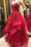 Ruffled A Line Lace Long Prom Dress With Beading