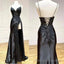 Sexy Spaghetti ShoulderStrap Prom Dresses Applique Side Split Prom Prom Gowns