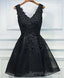 Black V Neck Lace Short Prom Dresses Homecoming Dress Homecoming Dress